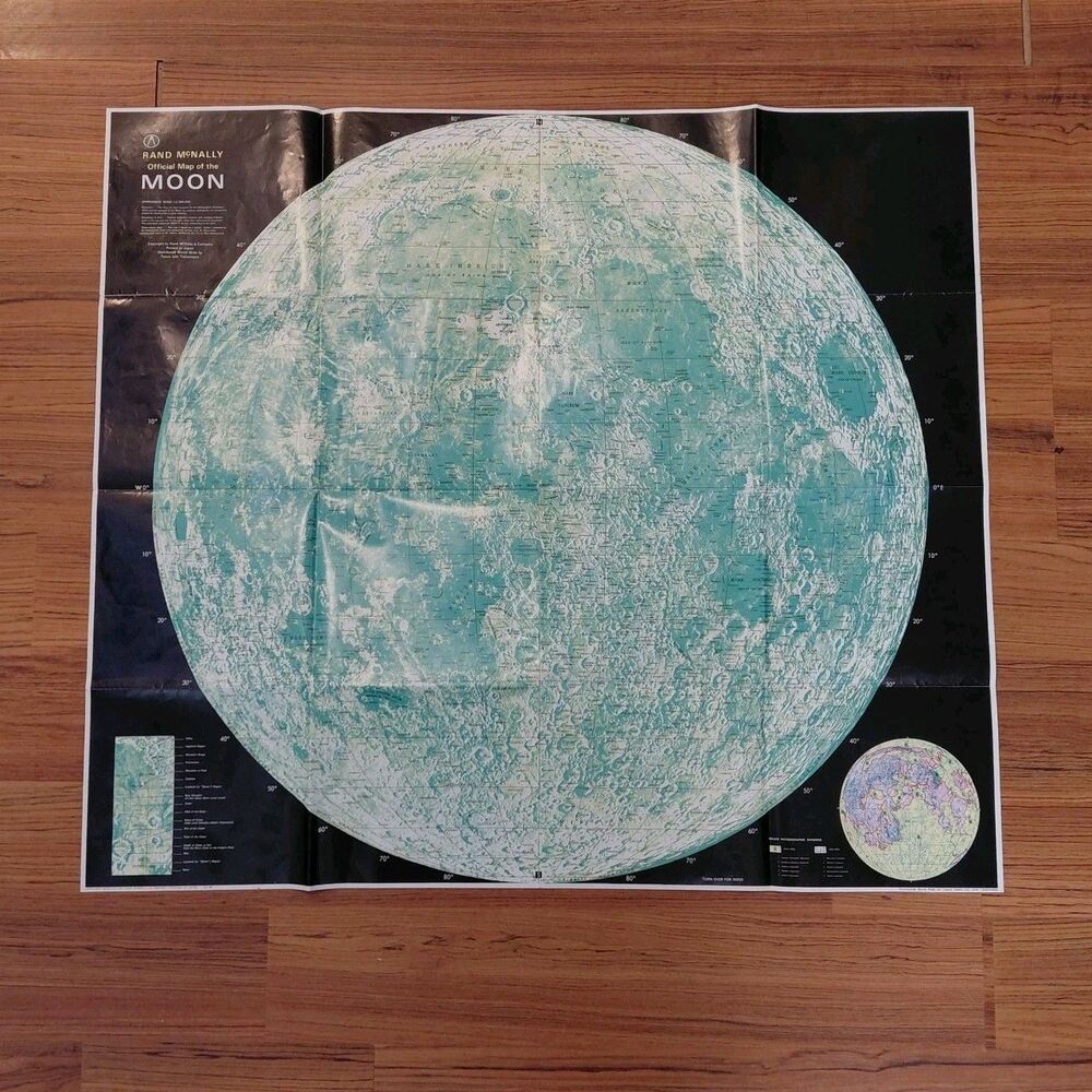 Vintage Tasco Rand McNally Official Map Of The Moon 27x24" 1958